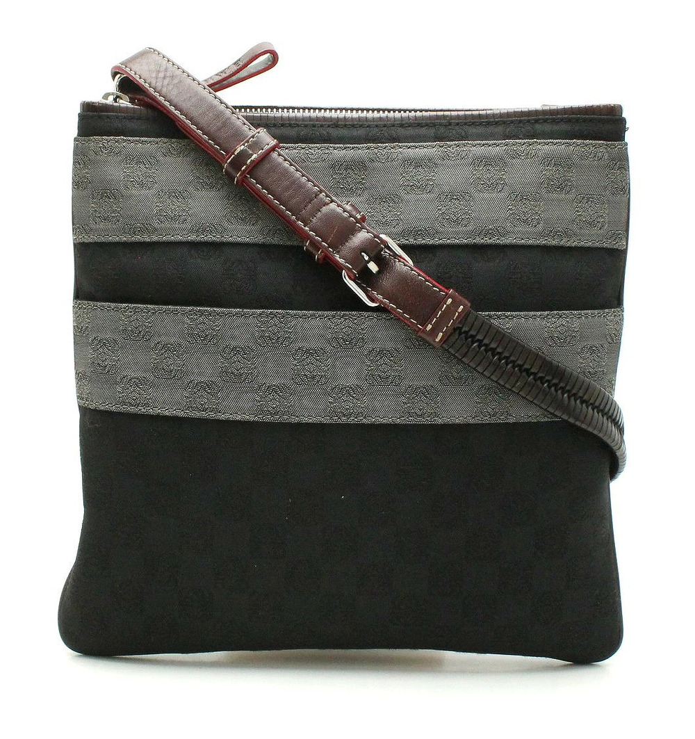 Loewe Anagram Crossbody Bag Leather Canvas Gusset Black Gray